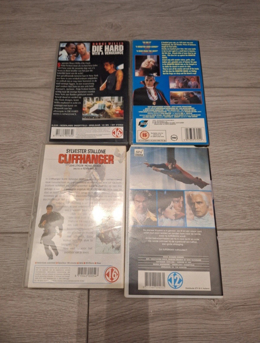 VHS-collectie  Cliffhanger, Die Hard, Monster Squad, Superma, Nederlands ondertiteld, Vanaf 16 jaar, Ophalen of Verzenden, Actie en Avontuur