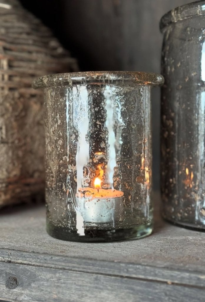 Windlicht XS Aura Peeperkorn glazen metal chips stoer sober, Verzenden, Nieuw, Glas