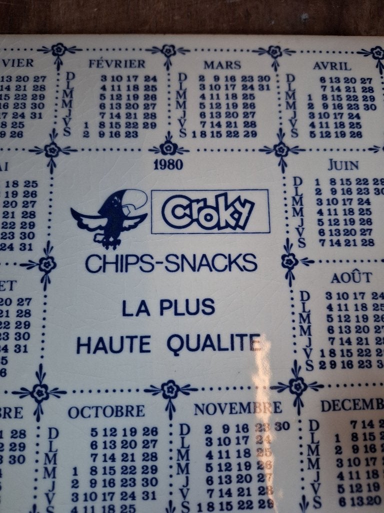 Vintage porceleinen tegel kalender 1980 Croky Chips!, Ophalen of Verzenden, Zo goed als nieuw, Gebruiksvoorwerp