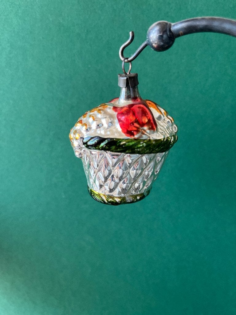 Oude glazen kerstbal (nr 32) mandje, Diversen, Gebruikt, ., Ophalen of Verzenden, .