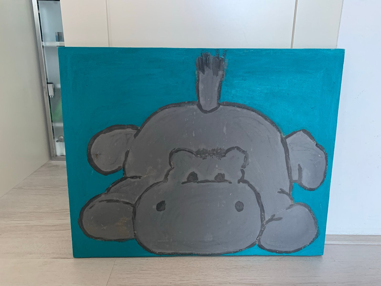 Schilderij nijlpaard, handgeschilderd, kinderkamer, Ophalen, Minder dan 50 cm, Gebruikt, Schilderij