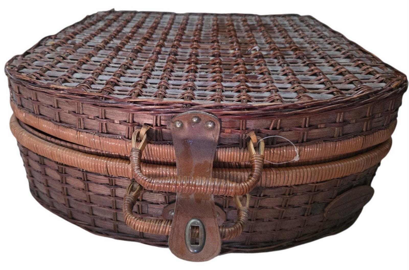 Picknickkoffer 4-Persoons Gevlochten Riet met Retro Servies, Ophalen of Verzenden