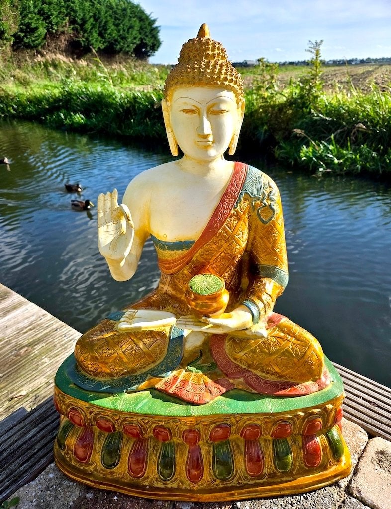 TOPSTUK SHAKYAMUNI BOEDDHA BEELD BRONS 72 CM, Ophalen, 72 cm, Nieuw, Gouden accenten
