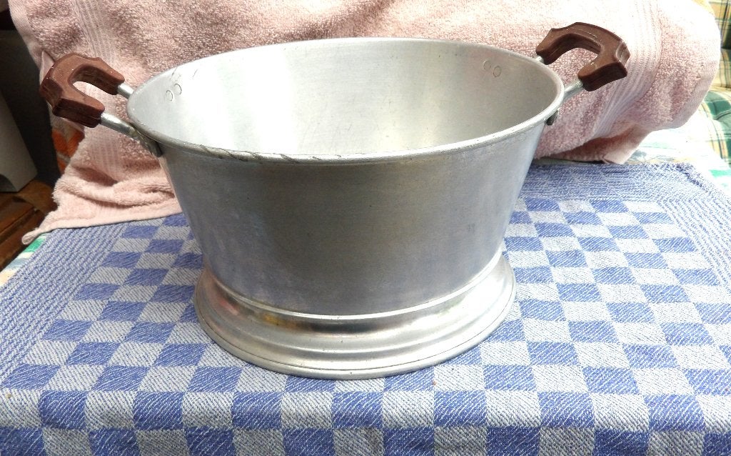 brocante vergiet/ aluminium vergiet op voetstuk, Ophalen of Verzenden