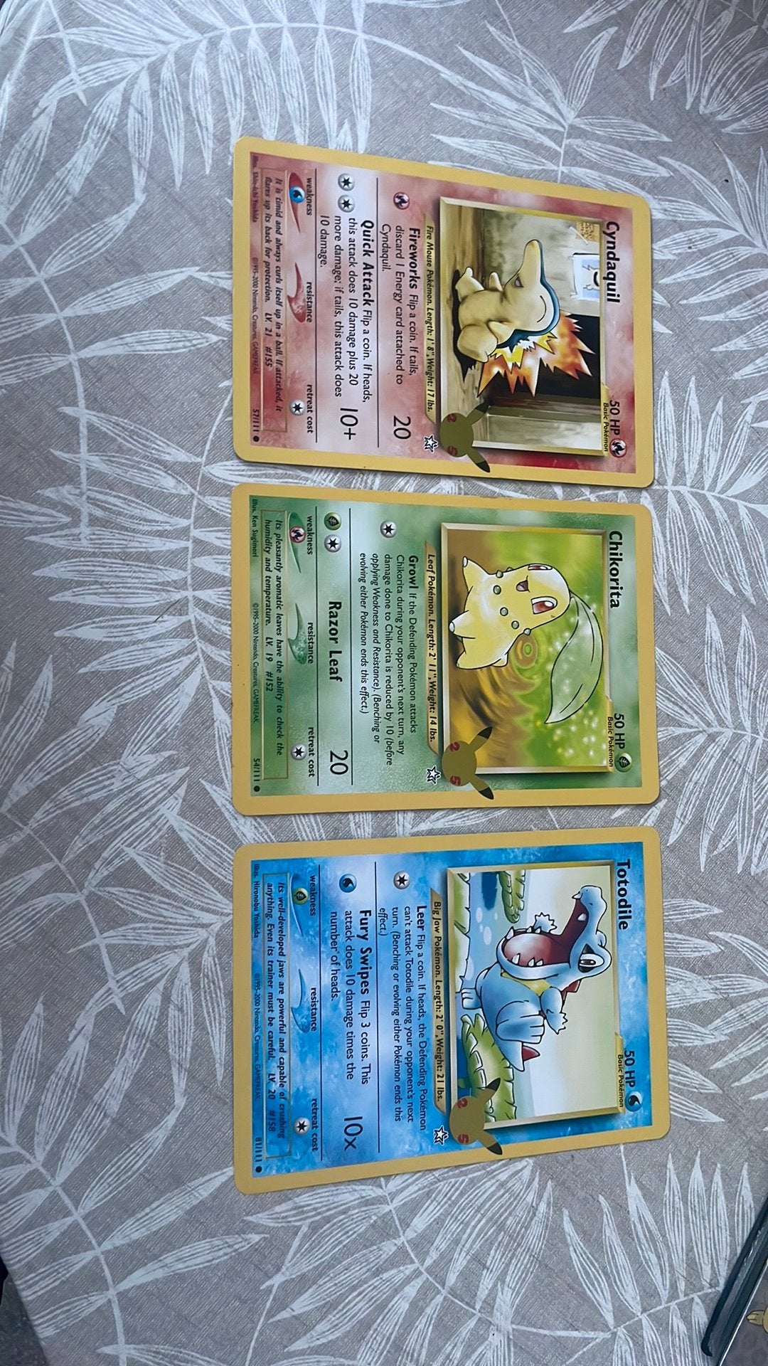 3 mega pokemon kaarten, Cyndaquil, Chikorita en Totodile, Ophalen, Zo goed als nieuw
