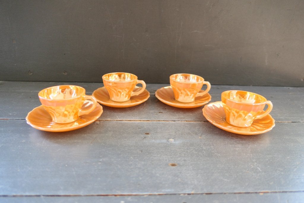 Vintage Anchor Hocking Fire King kop en schotel 4 x, Verzenden, Overige stijlen, Kop(pen) en/of Schotel(s), Glas