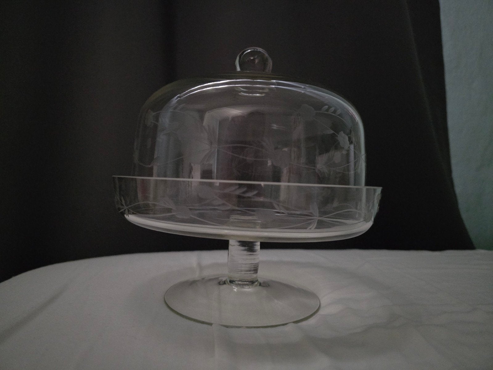 Vintage Glazen Taartplateau met Stolp - Gebloemd Motief, Ophalen of Verzenden