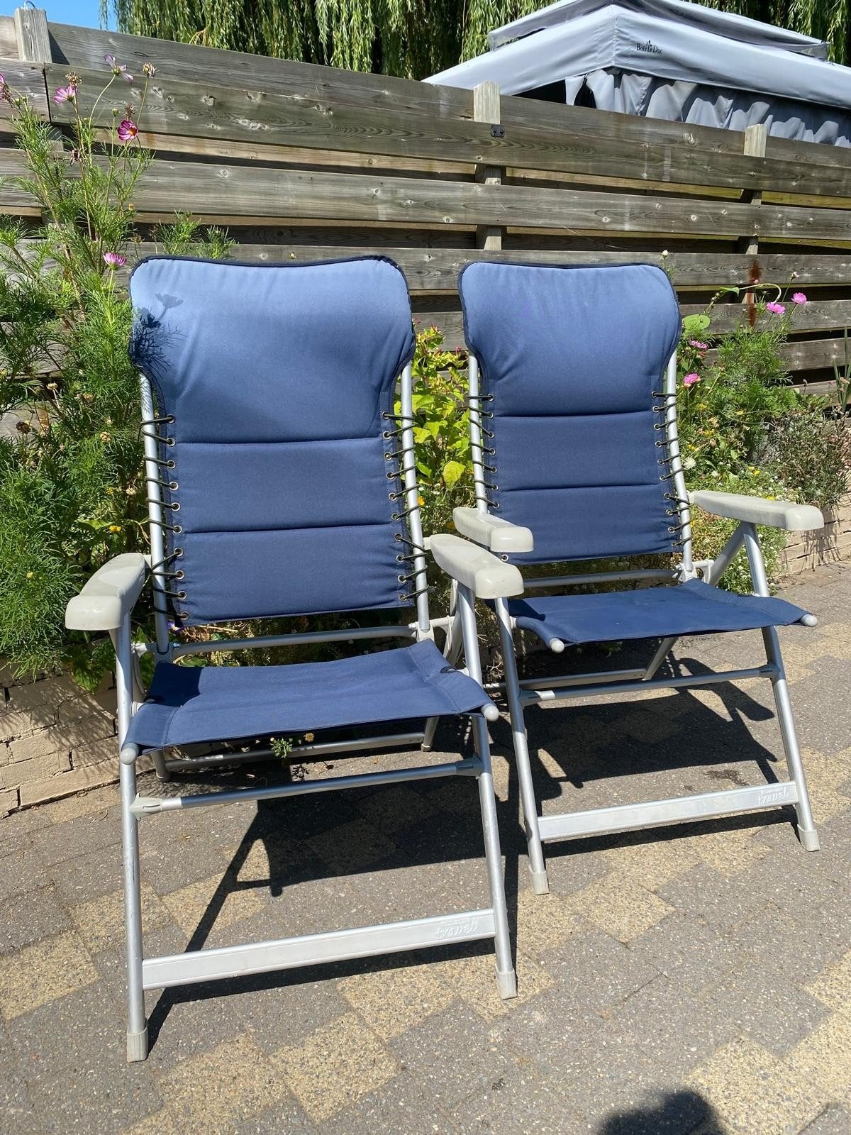 2 verstelbare stoelen - elastieken vernieuwd, Ophalen, Gebruikt, Verstelbaar
