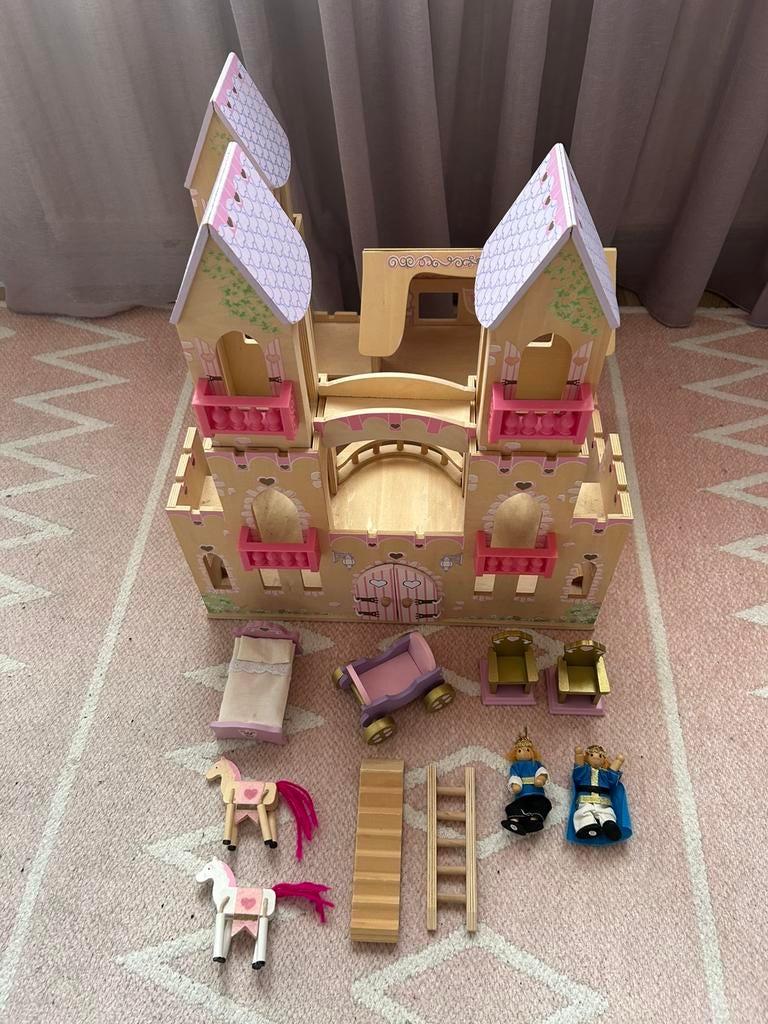 Kidkraft Houten prinsessen kasteel poppenhuis en accessoires, Ophalen of Verzenden, Gebruikt, Poppenhuis