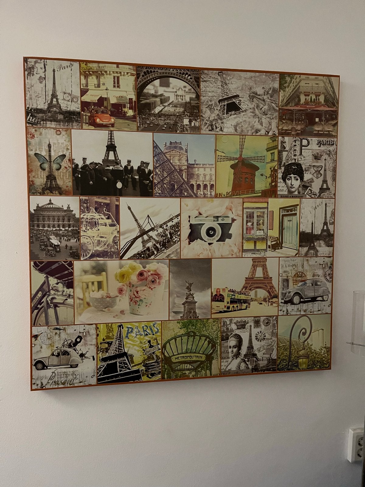 Parijs collage 100x100 cm met Eiffeltoren, Lelijk Eendje, Ke, Ophalen, Gebruikt, Print, 75 tot 100 cm