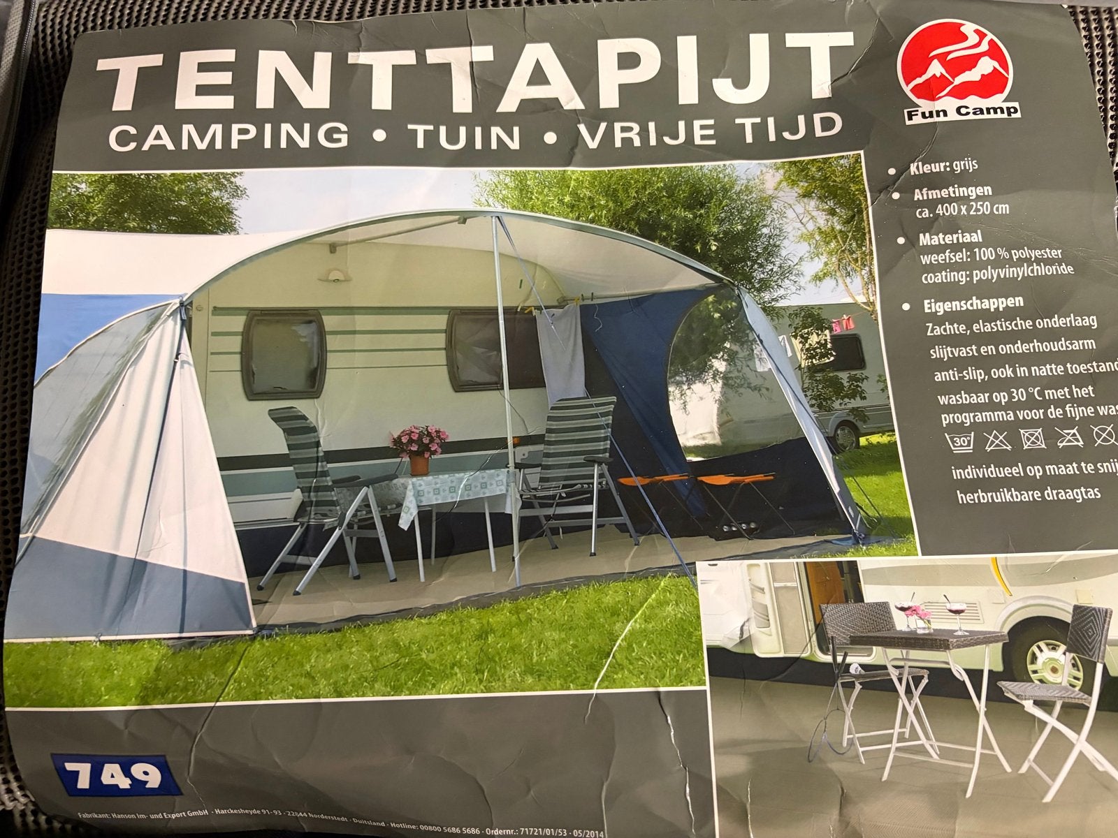 Camping kleed grijs 400x250 cm - Zo goed als nieuw, Caravans en Kamperen, Ophalen of Verzenden, Zo goed als nieuw