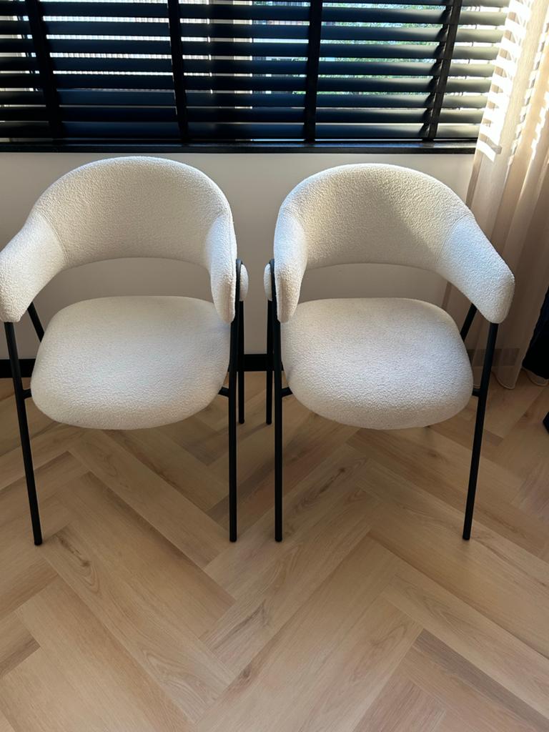 Label51 Bouclé Eetkamerstoelen, Twee, Wit, Ophalen of Verzenden, Zo goed als nieuw