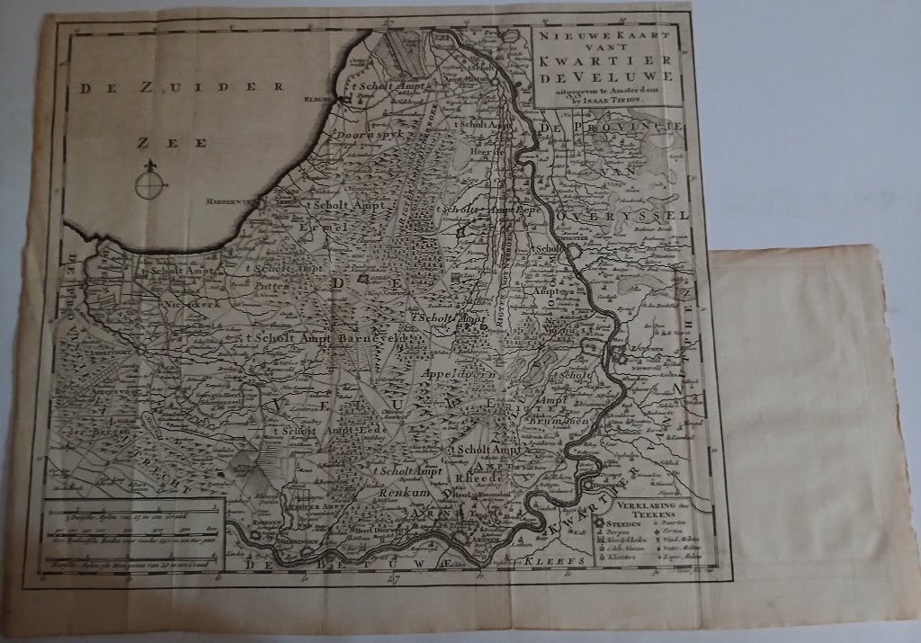 Nieuwe kaart van 't kwartier de Veluwe Tirion ca. 1760, Cartografie, Ophalen of Verzenden, 32 cm, 1700 - 1799