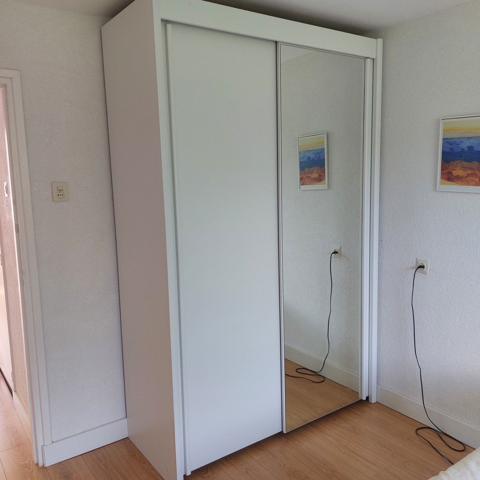 Degelijke en stevige houten kledingkast met spiegeldeur, Ophalen, Met deur(en), 200 cm of meer, 150 tot 200 cm