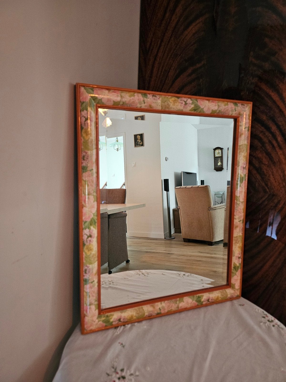 Decoratieve vintage spiegel met bloemenrand, Ophalen, Rechthoekig