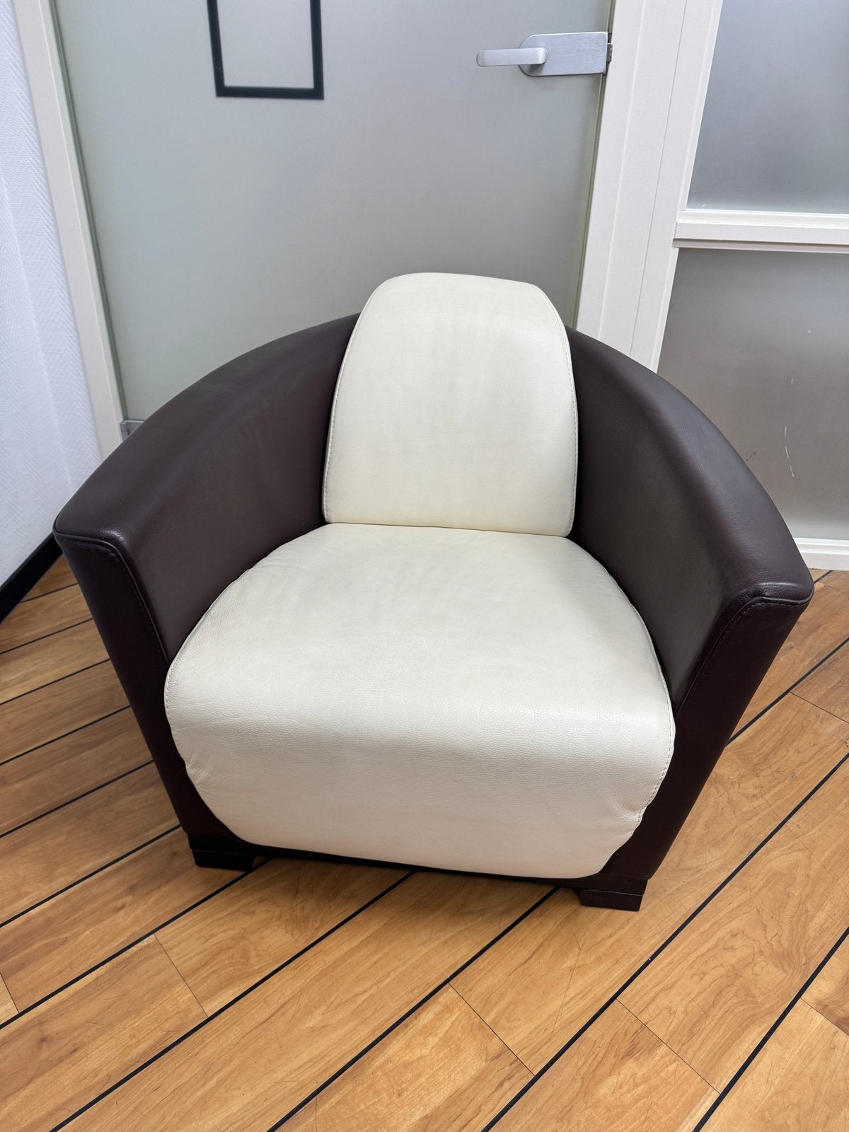 Calia Italia Leren Fauteuil - Bruin/Crème, Ophalen of Verzenden, Zo goed als nieuw, Leer, 75 tot 100 cm