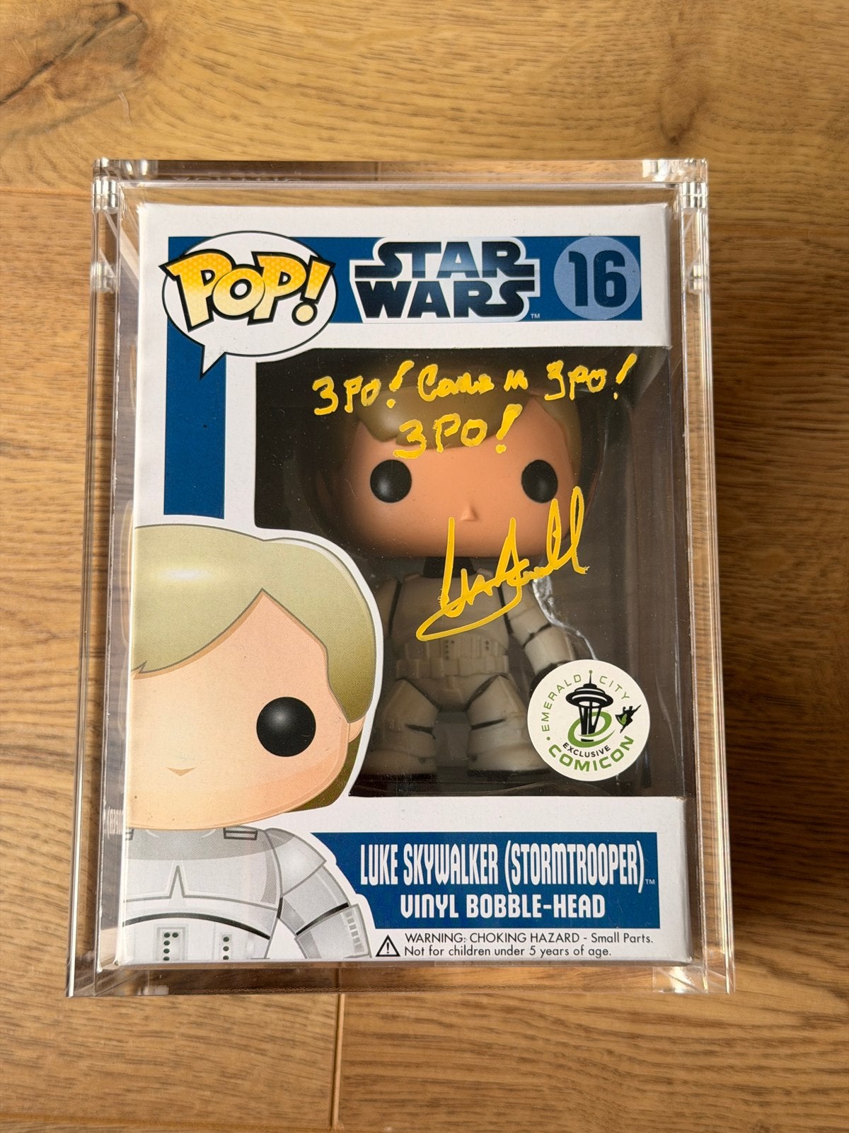 Mark Hamill Signed Luke Skywalker Funko stormtrooper, Ophalen of Verzenden, Zo goed als nieuw