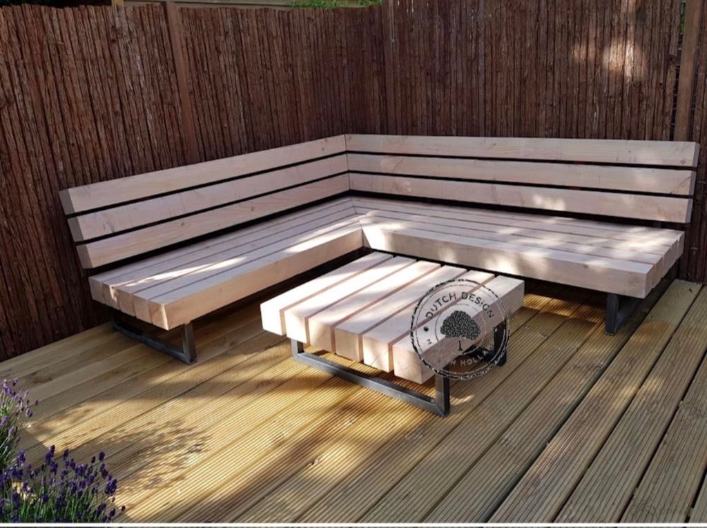 Hoekbank Balkbrug Douglas hout 220x200 - Showroom aanbieding, Tuin en Terras, Ophalen, Nieuw, Hout