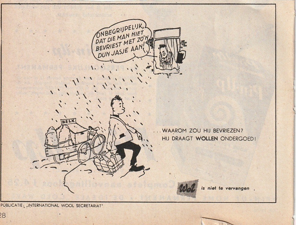 Retro reclame 1950 Wol promotie zuivel melkman met kar, Verzenden, Overige typen