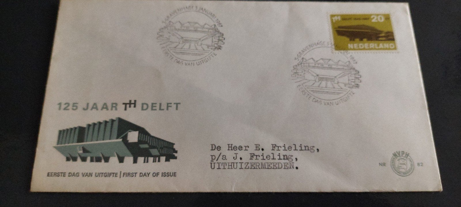 eerste dag envelop nederland e82 TH Delft 1967, Postzegels en Munten, Ophalen, Beschreven, Nederland
