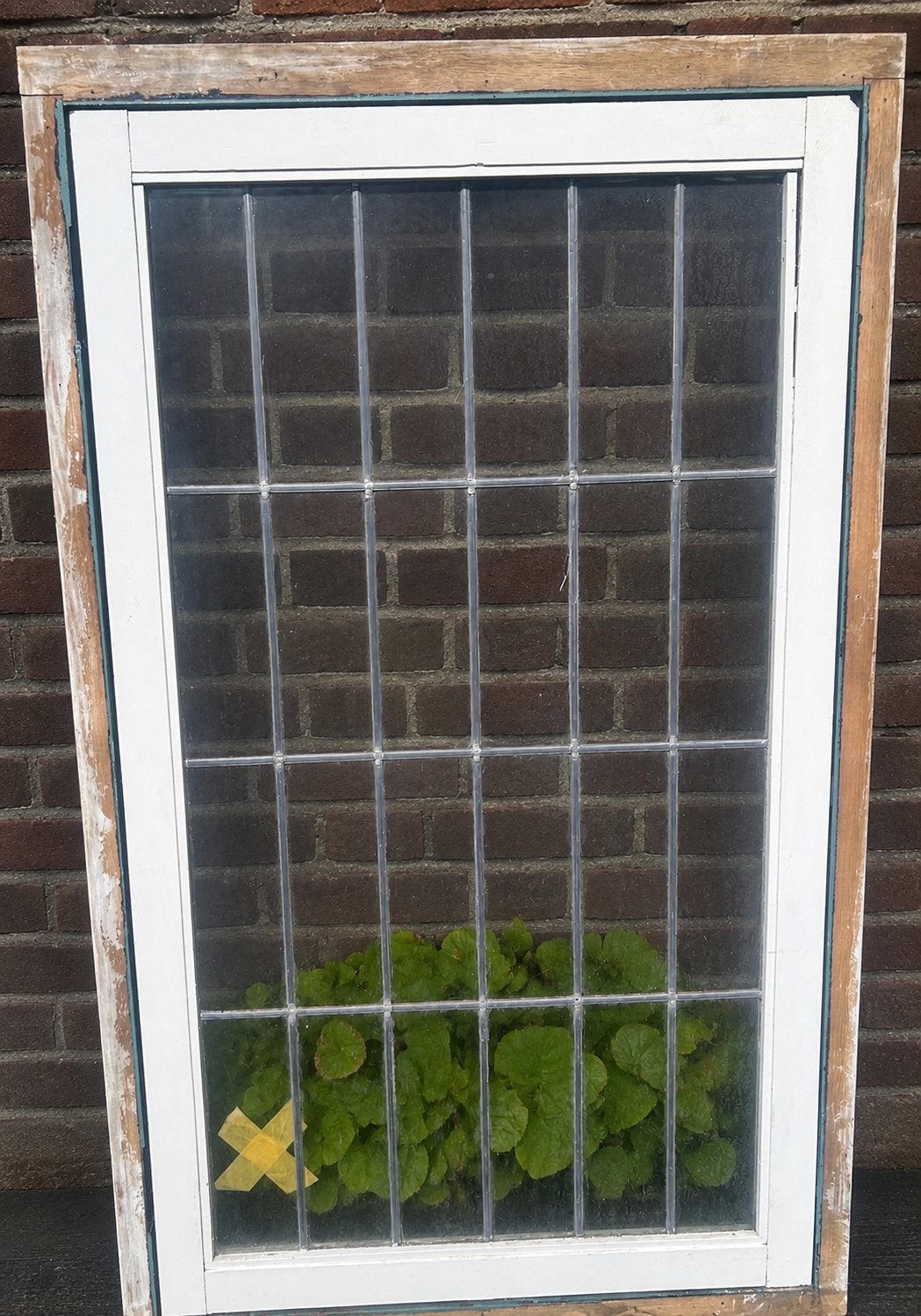 Glas in lood raam met kozijn - 133x80 cm, Ophalen, Gevelraam of Ruit, Gebruikt, Glas in lood