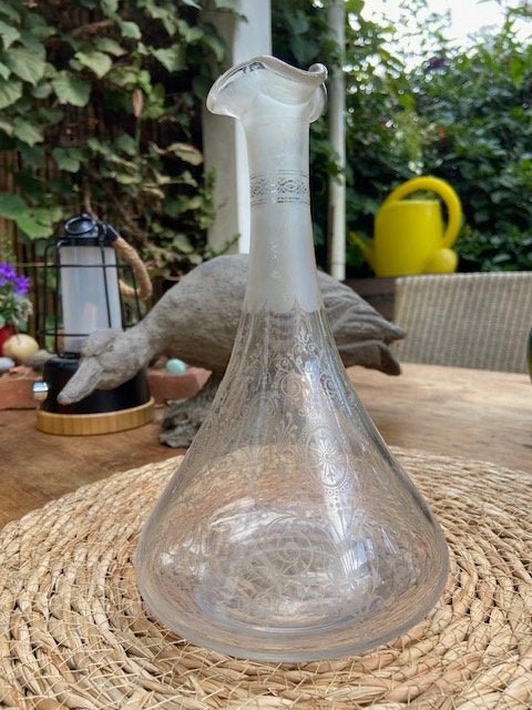 Elegante vintage glazen karaf/vaas, Ophalen of Verzenden
