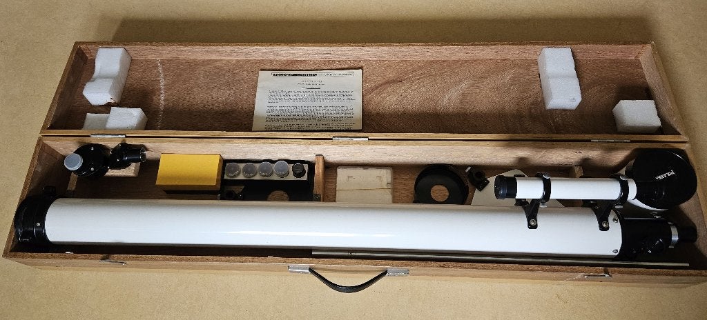 degelijke sterrenkijker, Ophalen, Gebruikt, Lenzentelescoop (refractor), Met statief