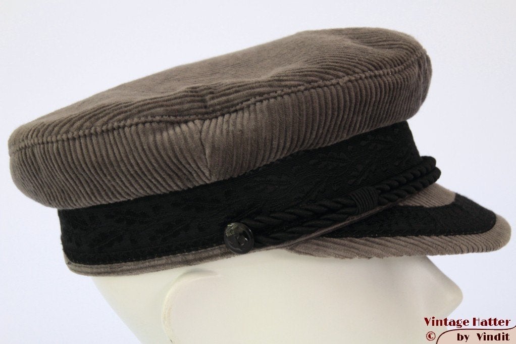 Vintage Kapiteinspet Prinz Heinrich Fiebig grijs rib 55 = S, 55 cm (S, 6⅞ inch) of minder, Ophalen of Verzenden, Pet, Gedragen