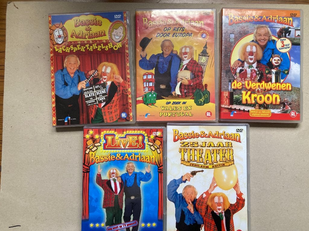 T.K. nog 6 DVD' s van Bassie en Adriaan zie actuele lijst, Avontuur, Gebruikt, Alle leeftijden, Overige typen