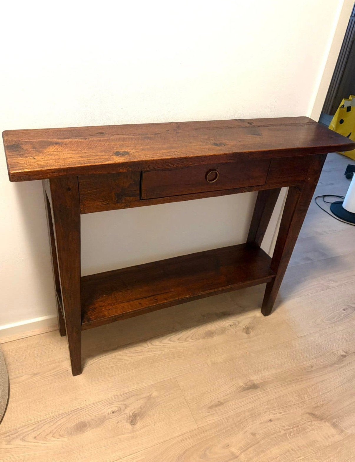 Eiken houten sidetable met lade, Huis en Inrichting, Tafels | Sidetables, Ophalen, 100 tot 150 cm, Zo goed als nieuw, 25 tot 50 cm