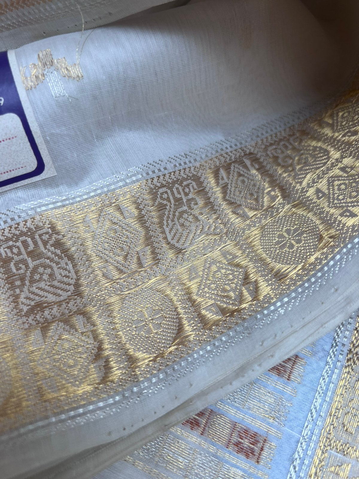 Prachtige, exclusieve wit-gouden Sari, Ophalen of Verzenden