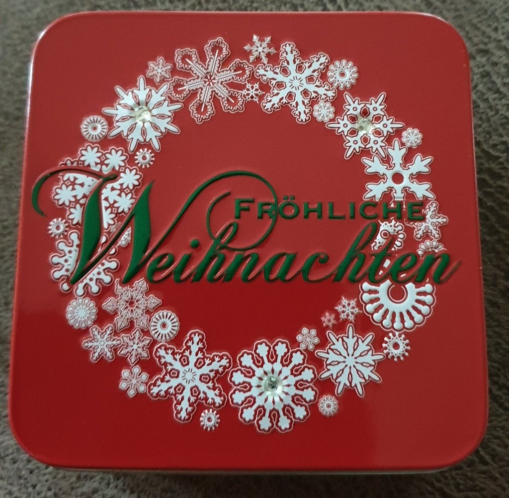 Blik met 'strass' in deksel: 'Fröhliche Weihnachten' Kerst !, Diversen, Ophalen of Verzenden, Nieuw