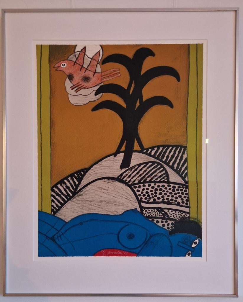 Corneille '89 Litho 24/300 Femme Bleue, oiseau et palmier., Ophalen