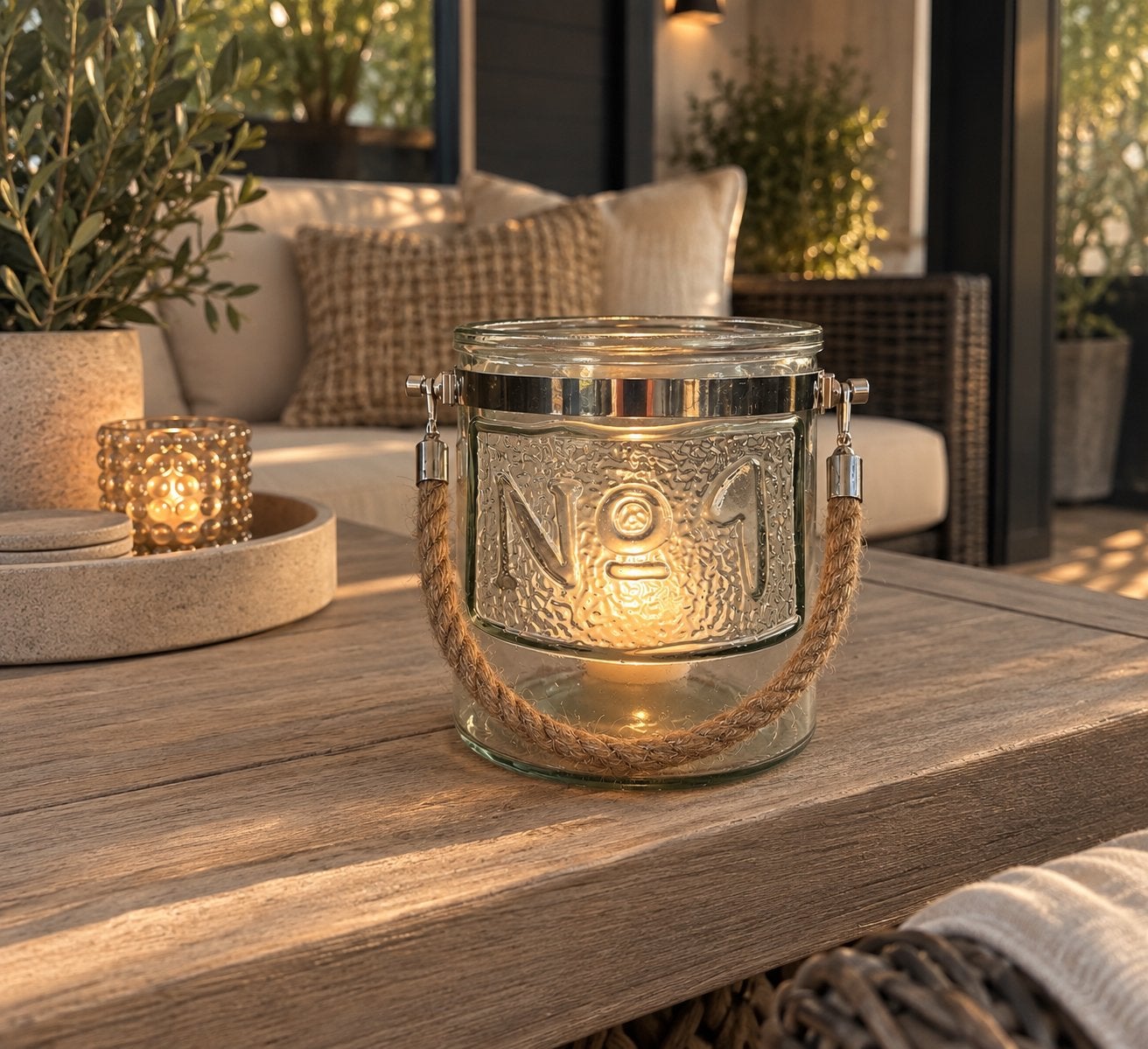 Real Fortune glazen windlicht met touwdetail, Ophalen of Verzenden, Nieuw, Zilver, Glas