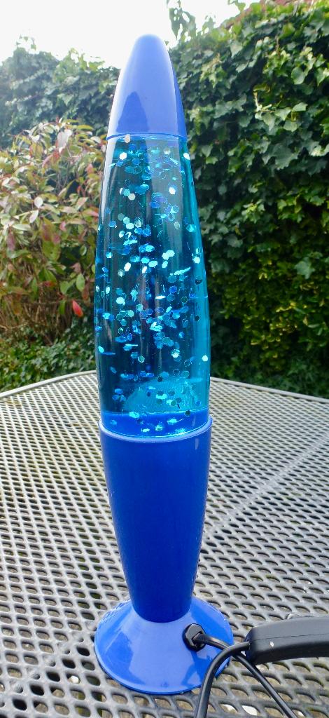 Vintage Blauwe Glitter Lavalamp met bewegingseffect., Huis en Inrichting, Lampen | Tafellampen, Kunststof, Gebruikt, Verzenden