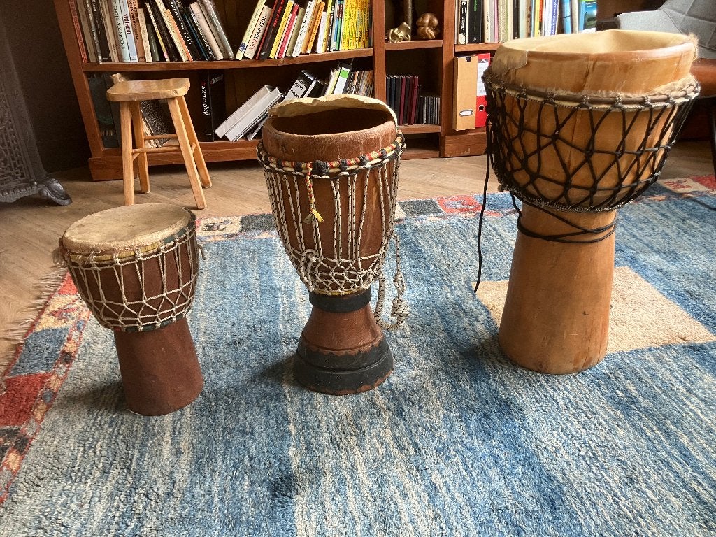 Drie Djembe's, Muziek en Instrumenten, Percussie, Ophalen of Verzenden, Gebruikt, Trommel
