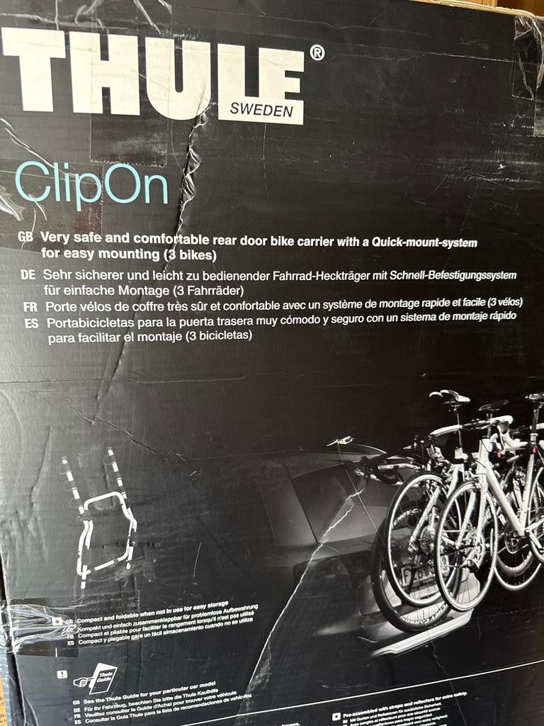 Thule ClipOn 910401 fietsendrager voor 3 fietsen - OP=OP!, Auto diversen, Ophalen of Verzenden, 3 fietsen of meer, Nieuw, Achterklepdrager