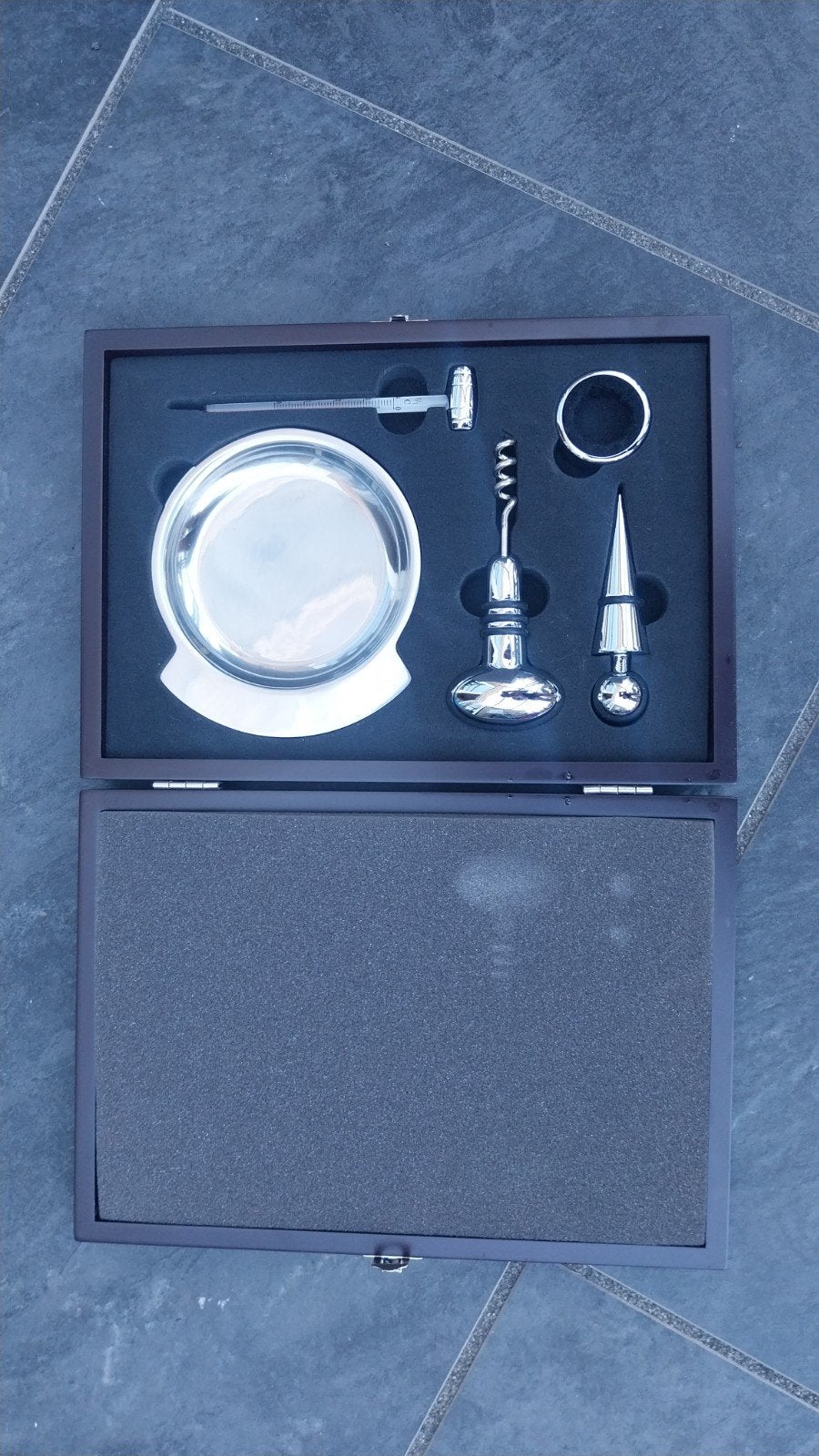 Luxe Wijn Accessoires Set in Houten Kist, Ophalen of Verzenden, Zo goed als nieuw, Minder dan 5 flessen, Metaal