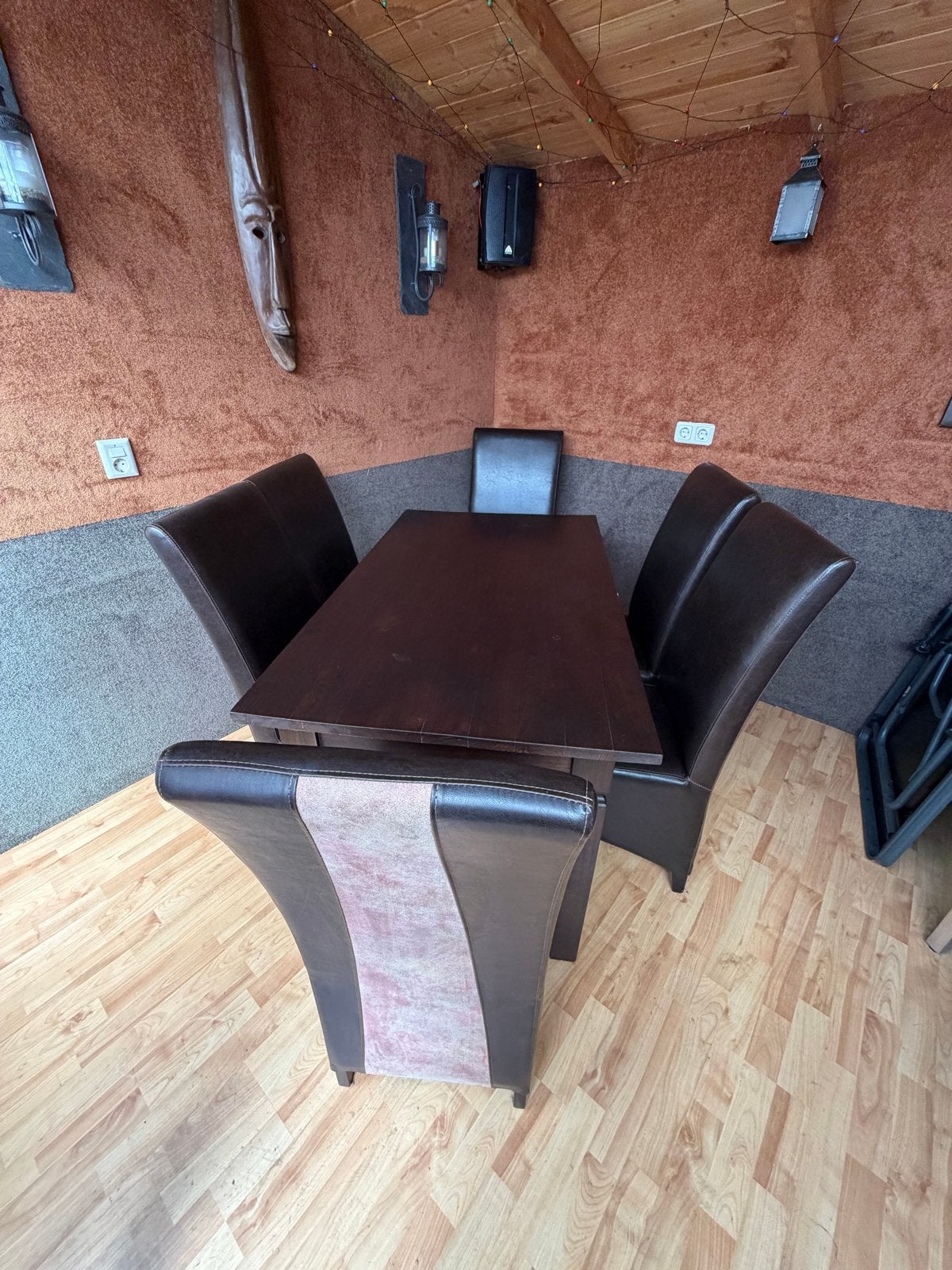 Koloniale eettafel met 6 stoelen, Huis en Inrichting, Tafels | Eettafels, Ophalen, Gebruikt, 50 tot 100 cm, Vijf personen of meer