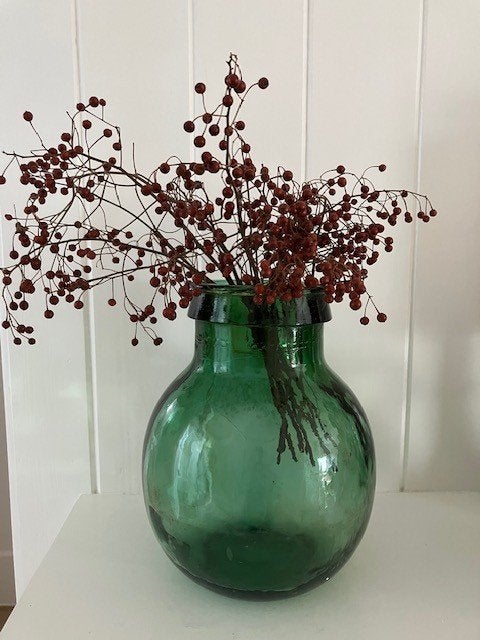 Groene glazen pot, gistfles, bolvaas vintage, 26 cm, Gebruikt, Ophalen of Verzenden, Glas