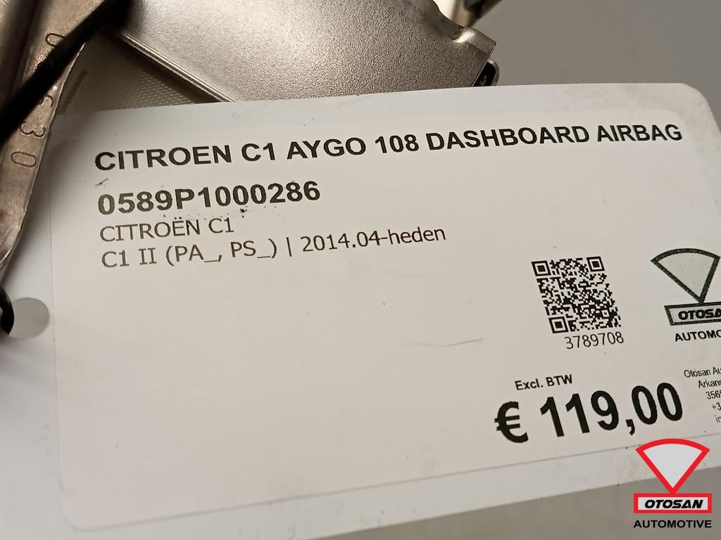 Citroen C1 Aygo 108 Passagiers Dashboard Airbag 0589p1000286, Gebruikt, Citroën, Stellantis N.V., Ophalen of Verzenden