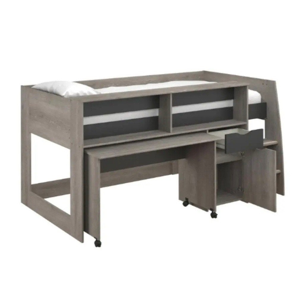 Halfhoogslaper met bureau en opbergruimte, Ophalen, Gebruikt, 90 cm, Eenpersoons