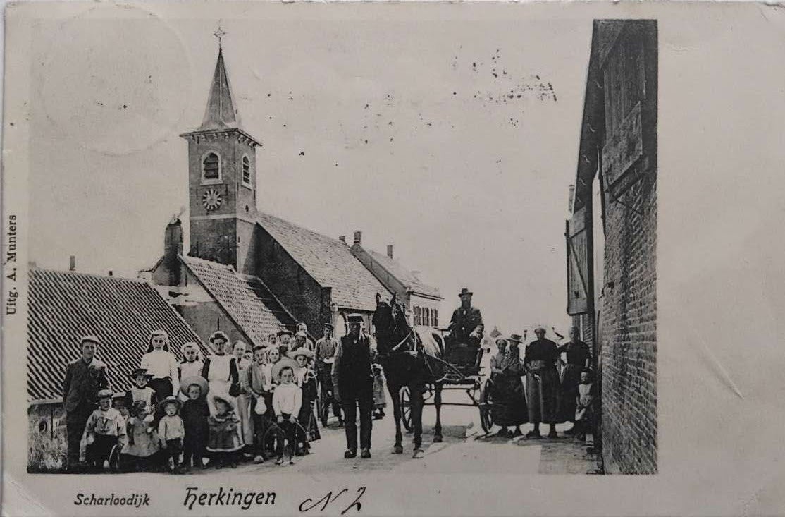 Ansichtkaart Herkingen (1906) – Scharloodijk, Verzamelen, Ophalen of Verzenden, Voor 1920, Gelopen, Zuid-Holland