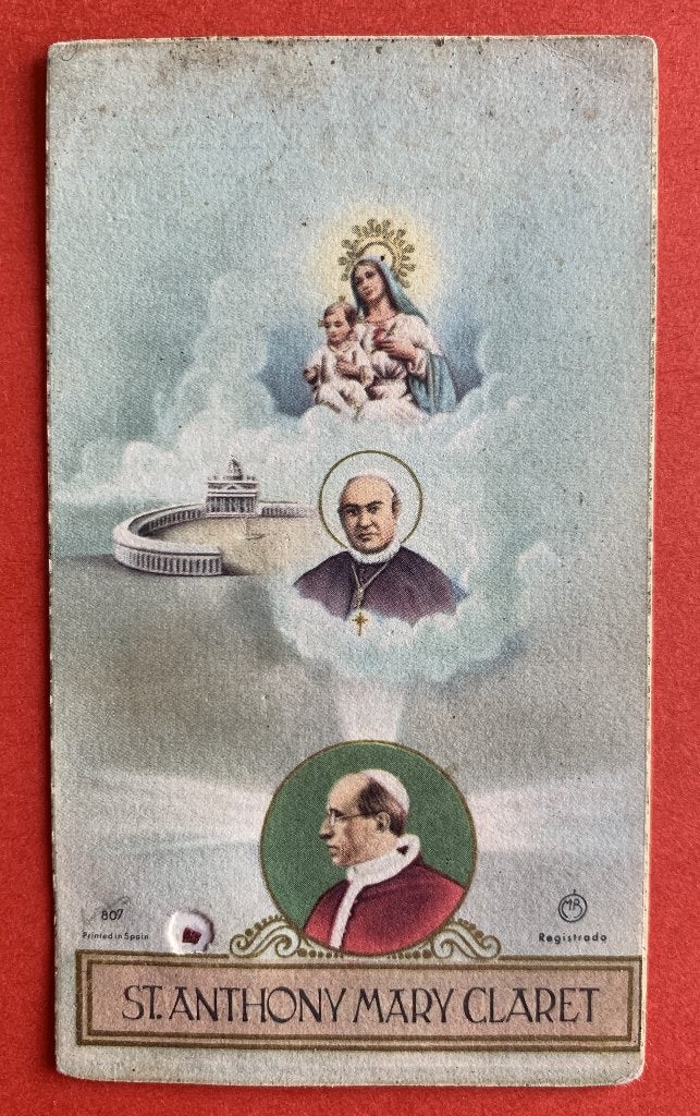 Relikwie Reliek St. Anthony M. Claret Bisschop, Verzamelen, Religie, Ophalen of Verzenden, Gebruikt, Kaart of Prent, Christendom | Katholiek