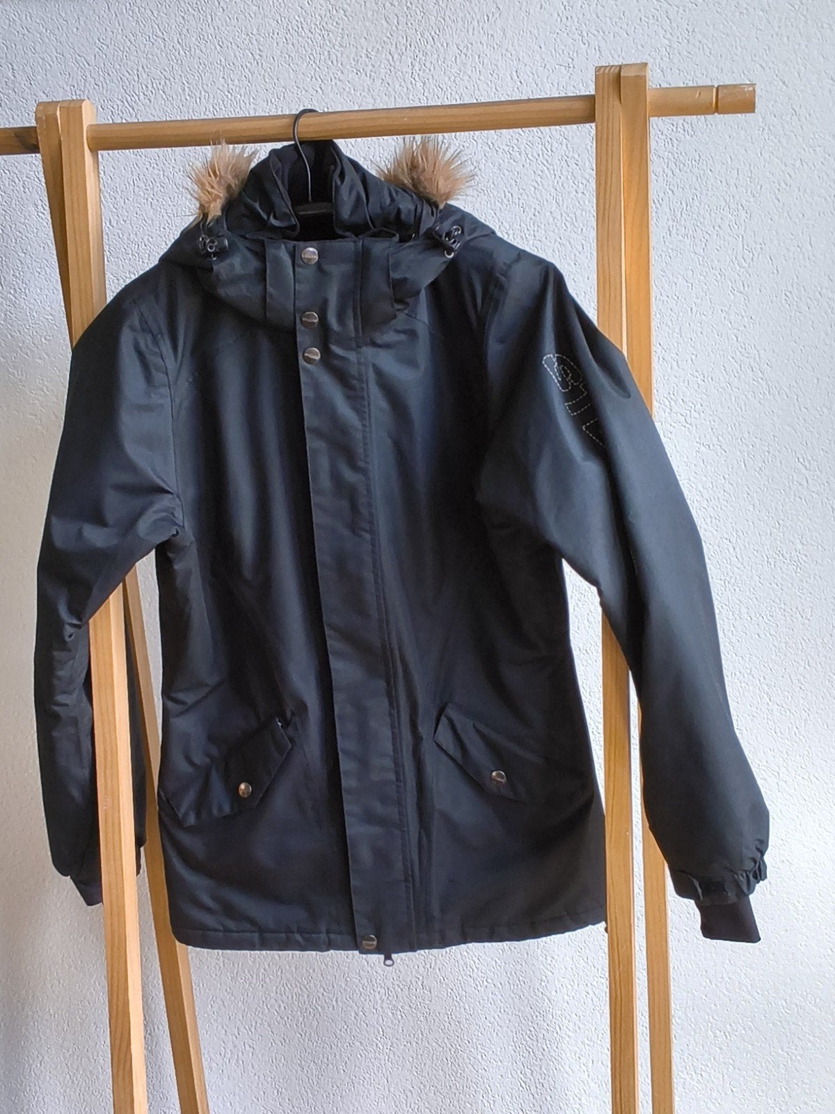 Steeds winter(paardrij)jas Zwart met Bontkraag Maat 176, Zwart, Ophalen of Verzenden, Zo goed als nieuw, Maat 34 (XS) of kleiner