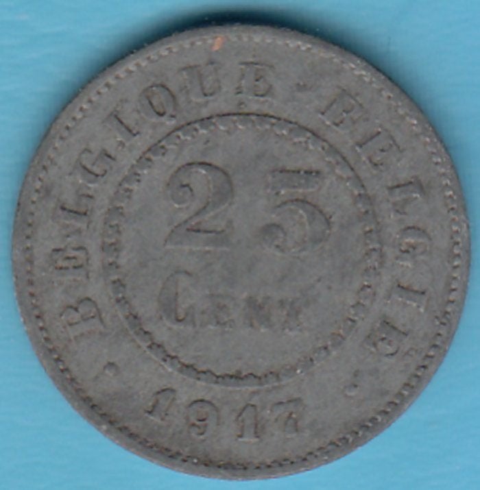 België 25 Centimes 1917, KM# 82 in munthouder, Ophalen of Verzenden, Overig, Losse munt