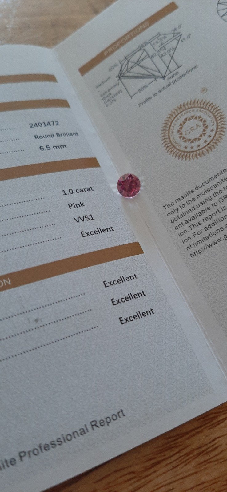 2 X Moissanite roze incl certificaat, Ophalen of Verzenden, Nieuw