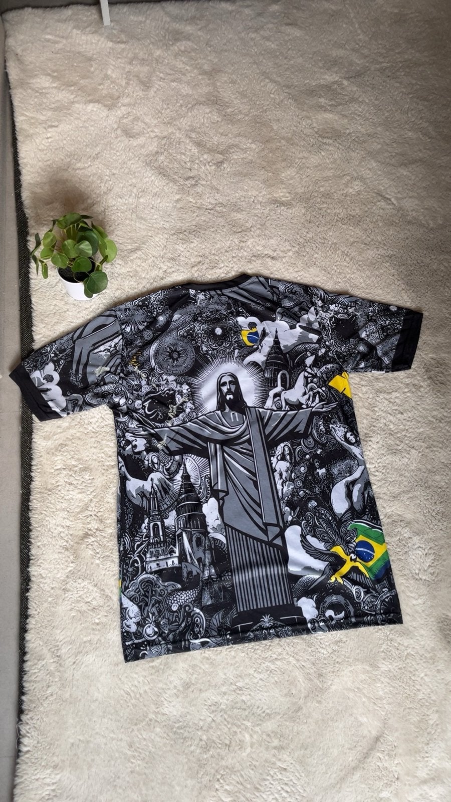 Uniek Brazilië T-shirt met Christus de Verlosser print, Ophalen of Verzenden, Zo goed als nieuw, Maat 48/50 (M), Zwart