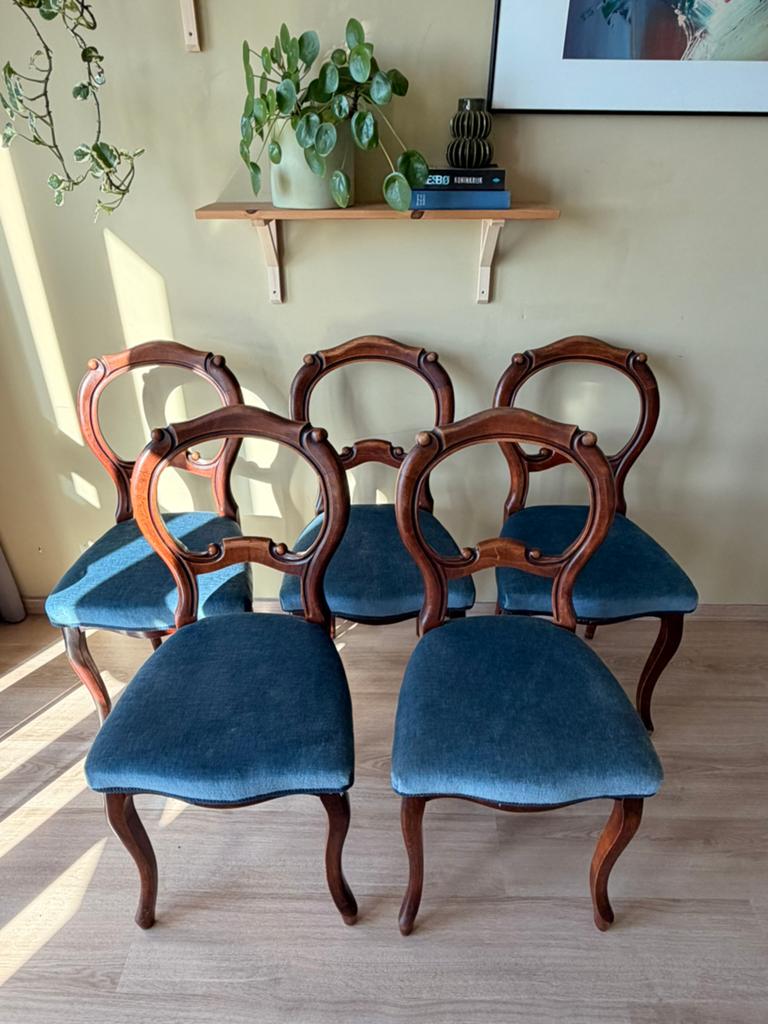 Set van 5 antieke/vintage biedermeier stoelen massief hout, Antiek en Kunst, Ophalen