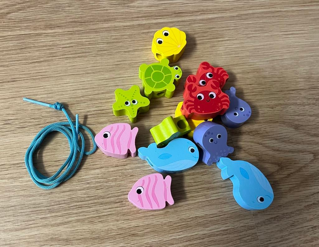 Houten rijgfiguren zeedieren, Ophalen of Verzenden, Zo goed als nieuw, Overige typen